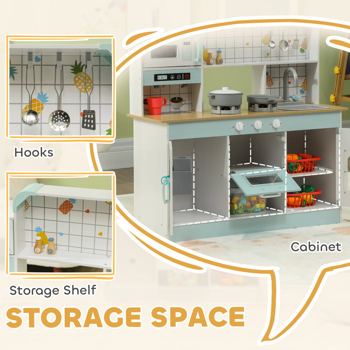 AIYAPLAY Toy Kitchen, Pretend Role Play Kitchen with Hob, Sound and Light, Coffee Machine, Ice Maker, Microwave, Oven, Storage Space, for Boys and Girls Aged 3+ Years