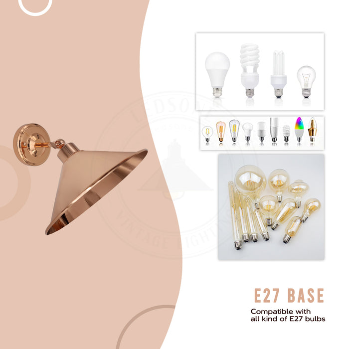 Rose Gold Retro Wall light Sturdy Metal Lamp Finish E27 lamp