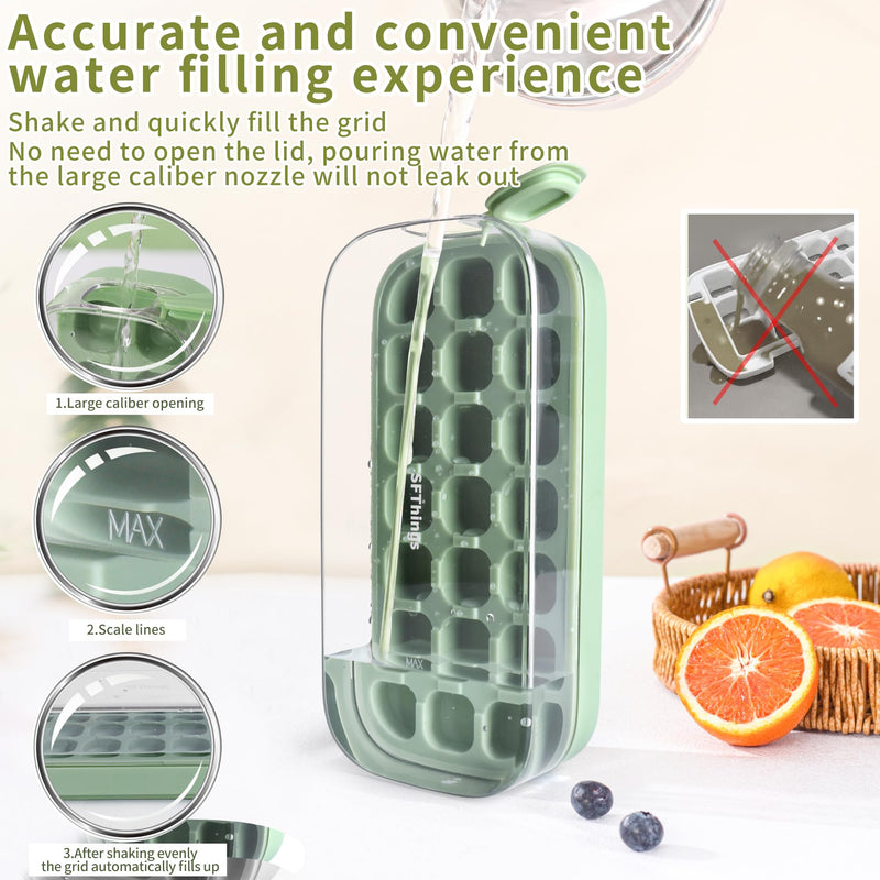1-Piece Ice Cube Tray Set with Lid & Bin, Easy Release Silicone Mould for Whiskey & Drinks (m-Green)