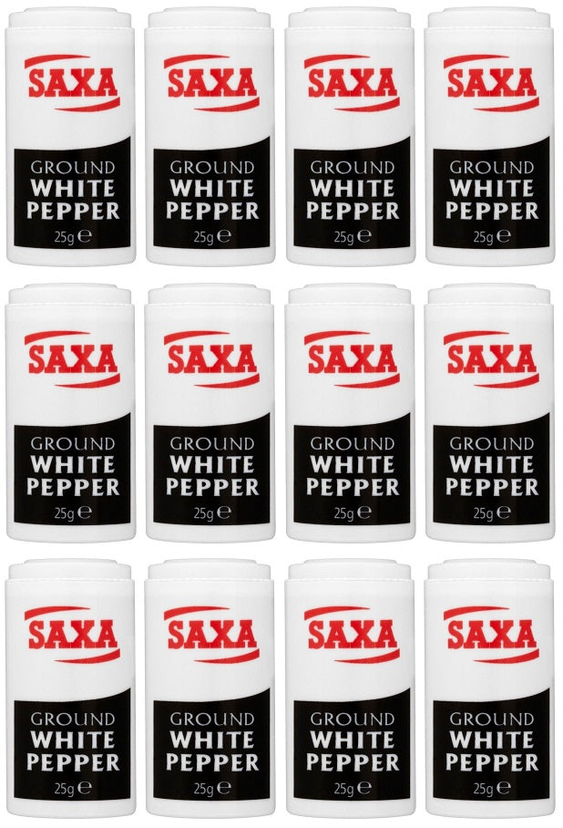12 x Saxa Ground White Pepper 25G