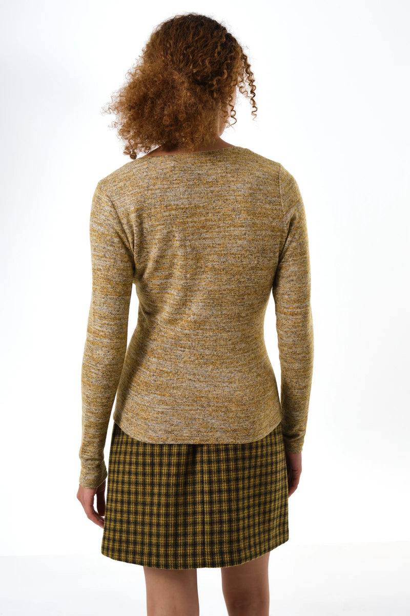 Vinita Soft Marl V-Neck Long Sleeve Top - Mustard