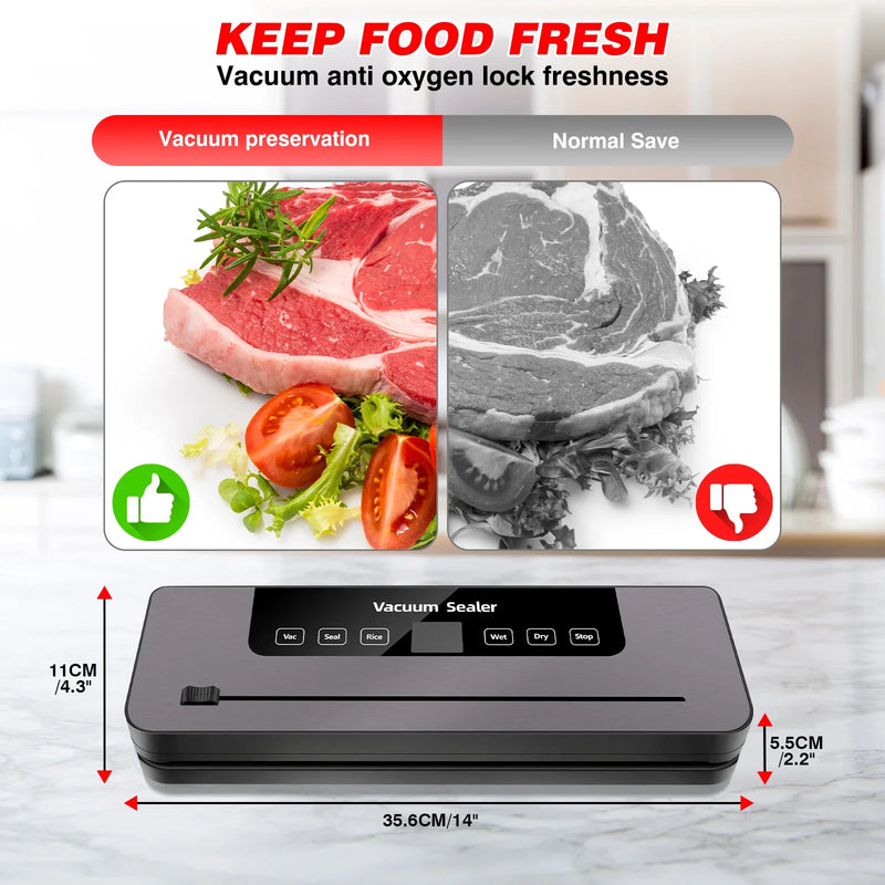 Automatic Food Vacuum Sealer Machine, 5-Mode Vacuum Sealing with Built-In Cutter & 10 Sealing Bags
