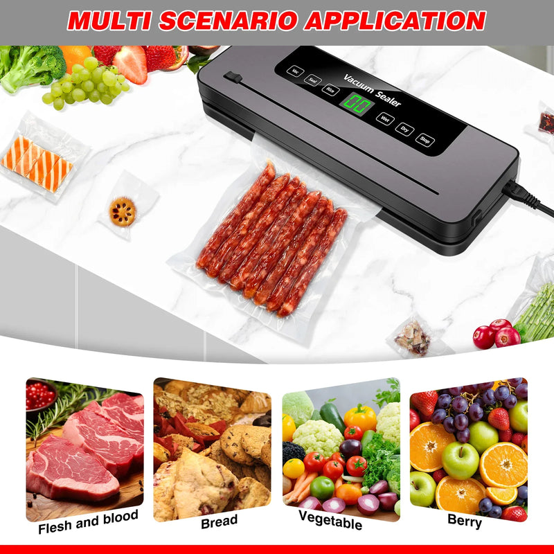 Automatic Food Vacuum Sealer Machine, 5-Mode Vacuum Sealing with Built-In Cutter & 10 Sealing Bags