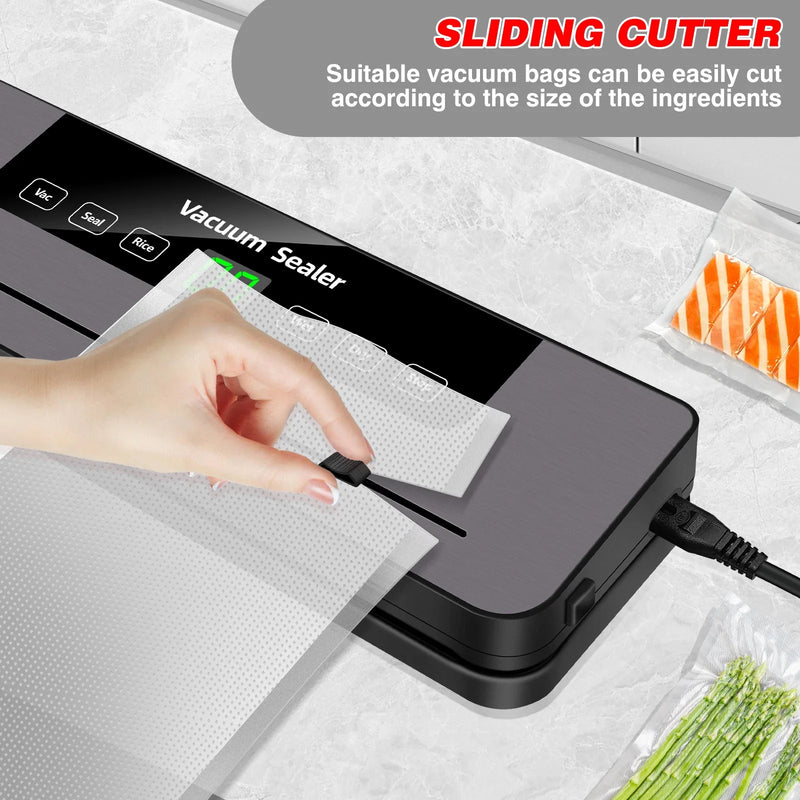 Automatic Food Vacuum Sealer Machine, 5-Mode Vacuum Sealing with Built-In Cutter & 10 Sealing Bags