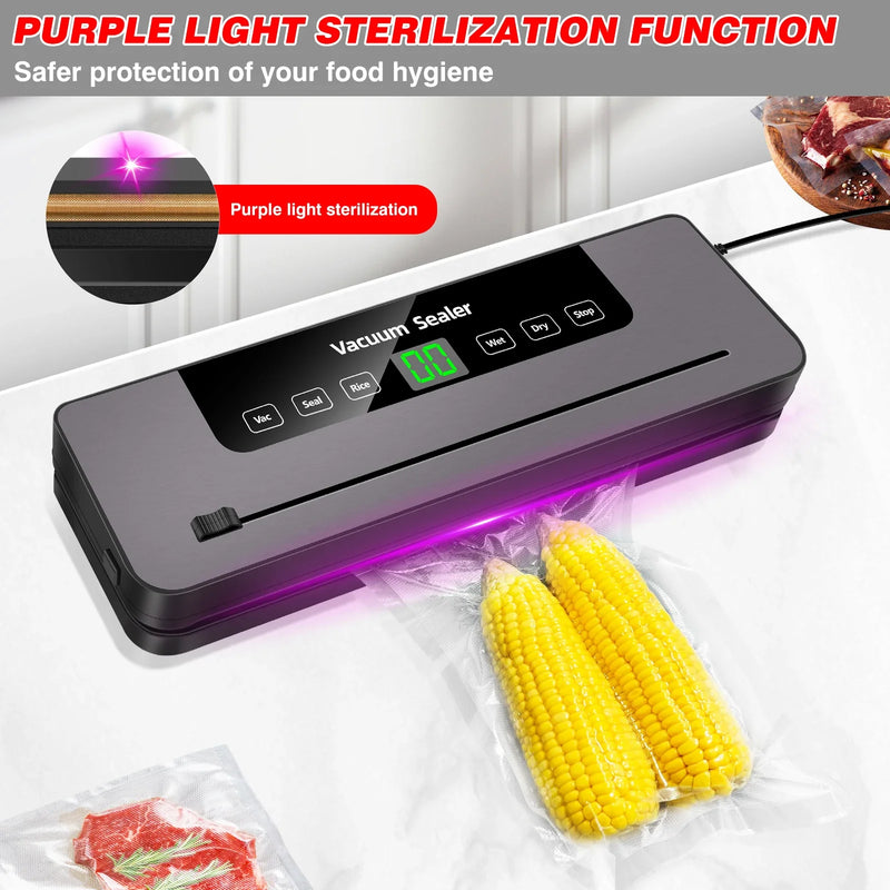 Automatic Food Vacuum Sealer Machine, 5-Mode Vacuum Sealing with Built-In Cutter & 10 Sealing Bags