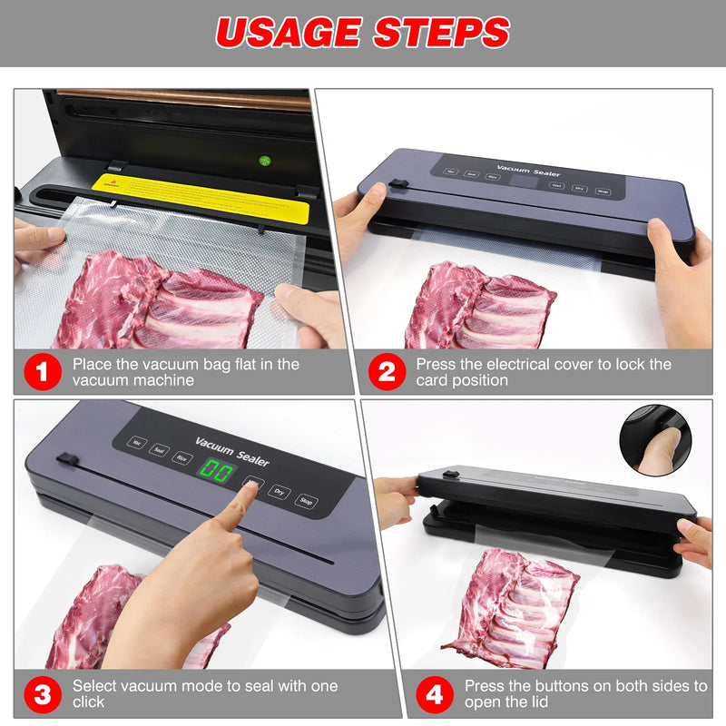 Automatic Food Vacuum Sealer Machine, 5-Mode Vacuum Sealing with Built-In Cutter & 10 Sealing Bags