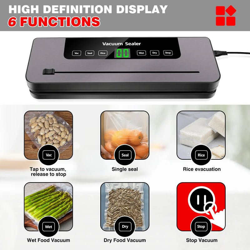 Automatic Food Vacuum Sealer Machine, 5-Mode Vacuum Sealing with Built-In Cutter & 10 Sealing Bags