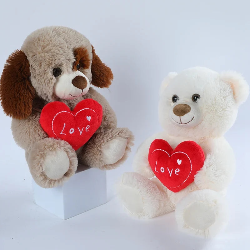 30cm Valentine’s Day Plush Toy, Cute Love Dog & Bear Soft Stuffed Animal Gift Teddy