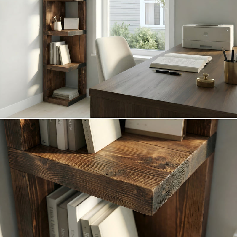Valora Solid Wood Corner Bookshelf In Walnut Colour – Natural Finish Open Bookcase, Rustic Scandinavian Design