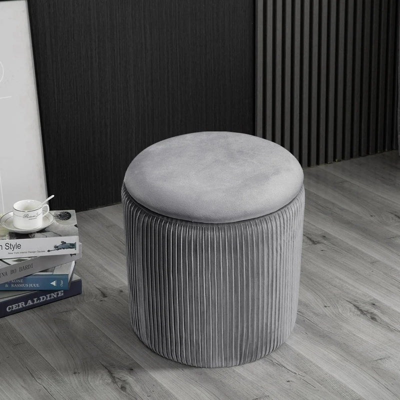 Velvet Storage Ottoman Footstool – Modern Grey Bedroom Stool Soft Chair Bench