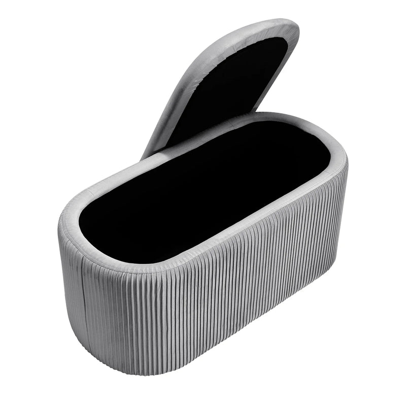 Velvet Storage Ottoman Footstool – Modern Grey Bedroom Stool Soft Chair Bench