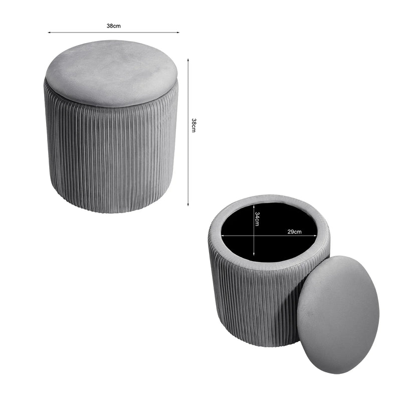 Velvet Storage Ottoman Footstool – Modern Grey Bedroom Stool Soft Chair Bench
