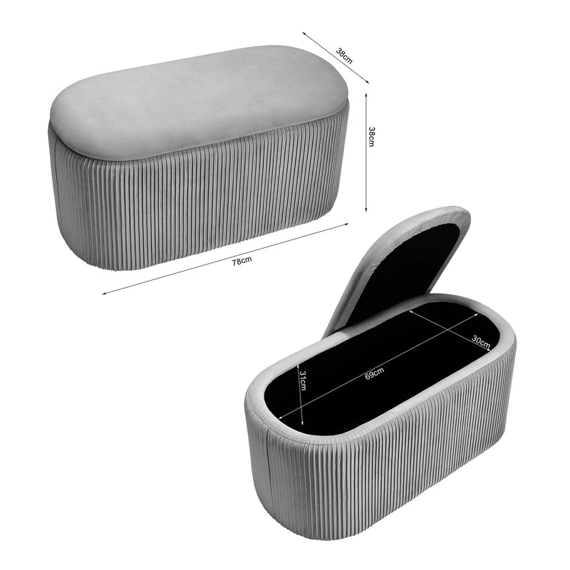 Velvet Storage Ottoman Footstool – Modern Grey Bedroom Stool Soft Chair Bench
