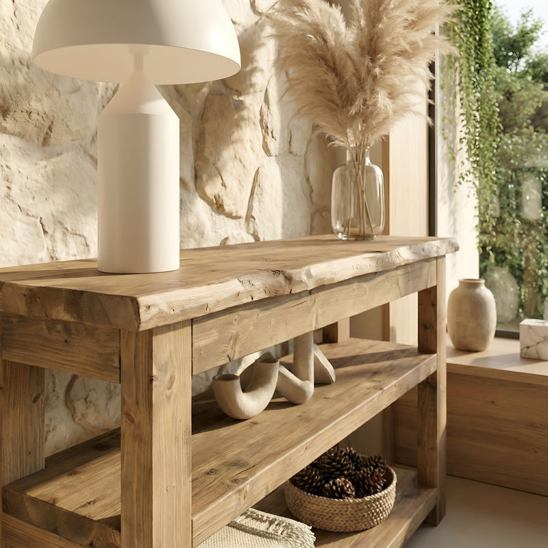 Venti Live Edge Console Solid Wood With Shelf
