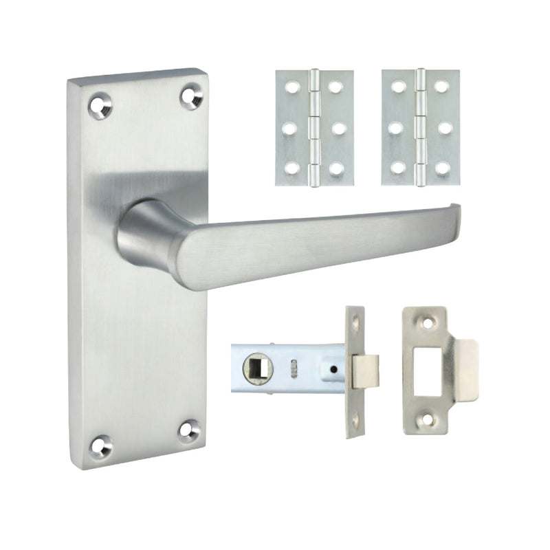 Victorian Straight Latch Door Pack – Satin Chrome (Door Handle / Hinges / Latch)