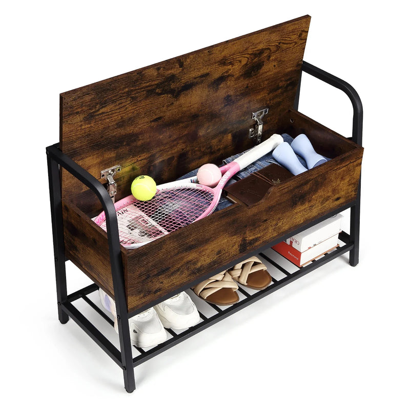 84cm Vintage Home Shoe Storage Bench with Lift-Top - Shoes Rack Organiser Seat