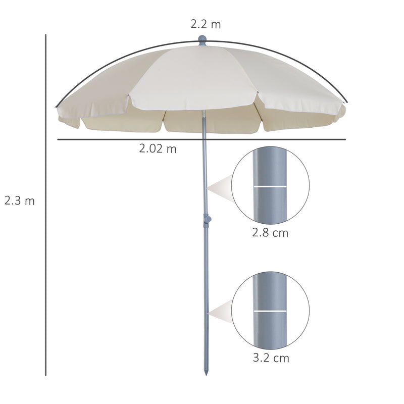 2.2M Tilt Beach Umbrella Parasol-Cream White