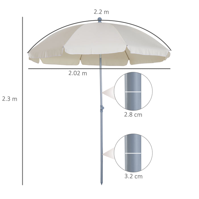 2.2M Tilt Beach Umbrella Parasol-Cream White