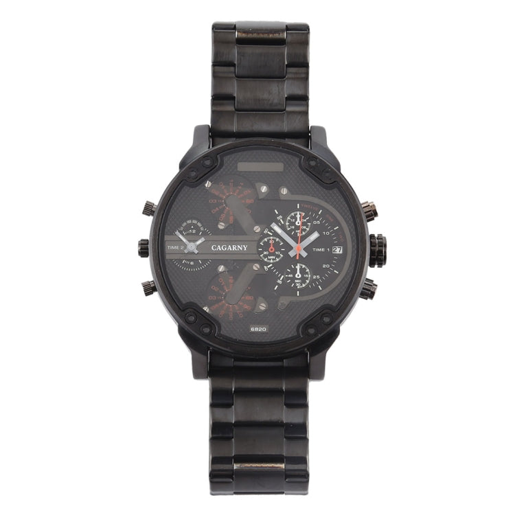 CAGARNY 6820 Fashionable Business Style Large Dial Dual Time Zone Quartz Movement Wrist Watch with Stainless Steel Band & Calendar Function for Men((Black Steel Band Blue Window), Black Steel Band Blue Window, Steel Band White Window...