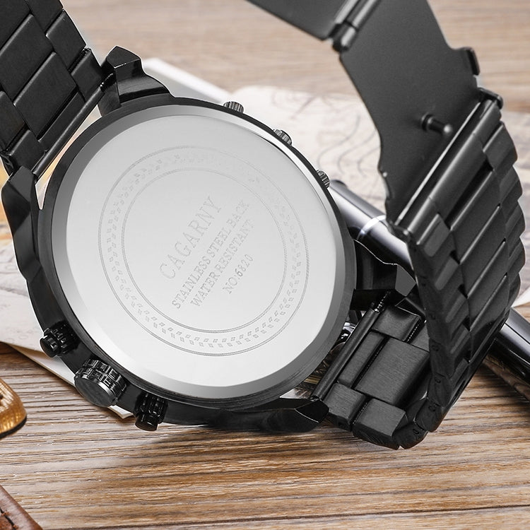 CAGARNY 6820 Fashionable Business Style Large Dial Dual Time Zone Quartz Movement Wrist Watch with Stainless Steel Band & Calendar Function for Men((Black Steel Band Blue Window), Black Steel Band Blue Window, Steel Band White Window...