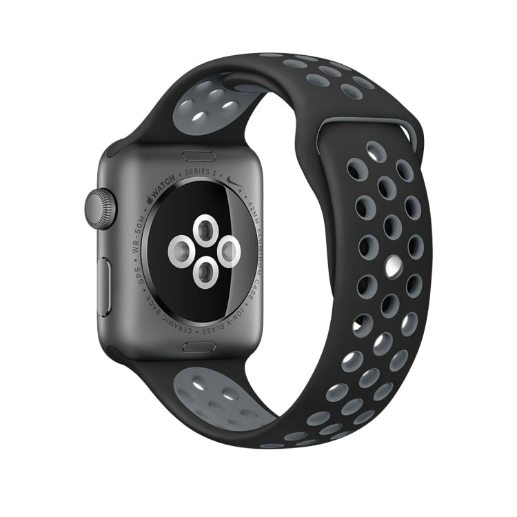 For Apple Watch Series 10 42mm / 9&8&7 41mm / SE 3&SE 2&6&SE&5&4 40mm / 3&2&1 38mm Fashionable Classical Silicone Sport Watch Band(Grey White), WA1230A, WA1230B, WA1230BG, WA1230BH, WA1230BL, WA1230BM, WA1230BR, WA1230BY, WA1230C, WA1230D, WA1230DW...