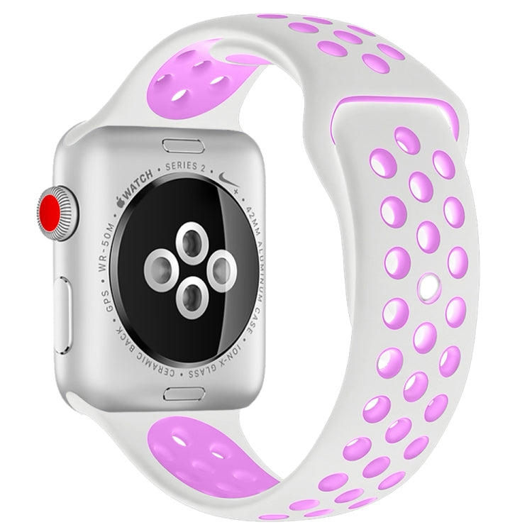For Apple Watch Series 10 42mm / 9&8&7 41mm / SE 3&SE 2&6&SE&5&4 40mm / 3&2&1 38mm Fashionable Classical Silicone Sport Watch Band(Grey White), WA1230A, WA1230B, WA1230BG, WA1230BH, WA1230BL, WA1230BM, WA1230BR, WA1230BY, WA1230C, WA1230D, WA1230DW...
