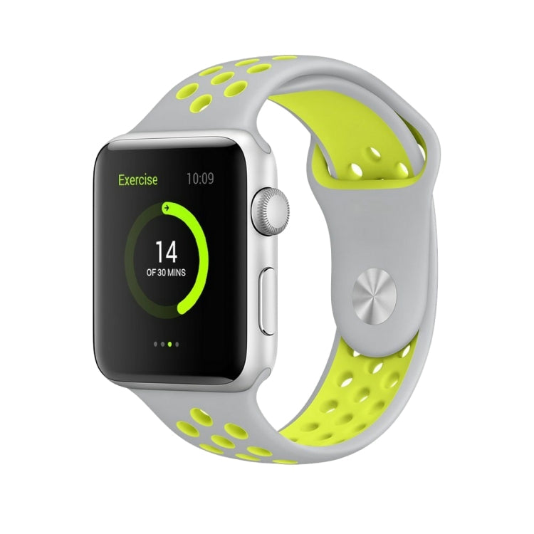 For Apple Watch Series 10 42mm / 9&8&7 41mm / SE 3&SE 2&6&SE&5&4 40mm / 3&2&1 38mm Fashionable Classical Silicone Sport Watch Band(Grey White), WA1230A, WA1230B, WA1230BG, WA1230BH, WA1230BL, WA1230BM, WA1230BR, WA1230BY, WA1230C, WA1230D, WA1230DW...