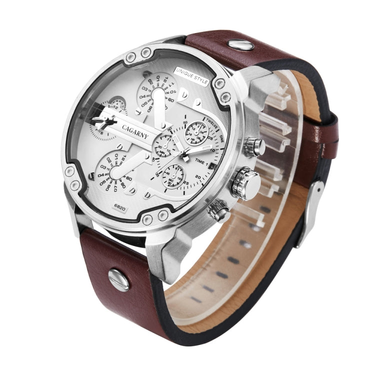 CAGARNY 6820 Fashionable Multifunctional Style Quartz Business Sport Wrist Watch with Leather Band & GMT Time & Calendar & Luminous Display for Men(Brown Band White Window), Brown Band White Window, Black Band White Window, Brown Band Blue Window...