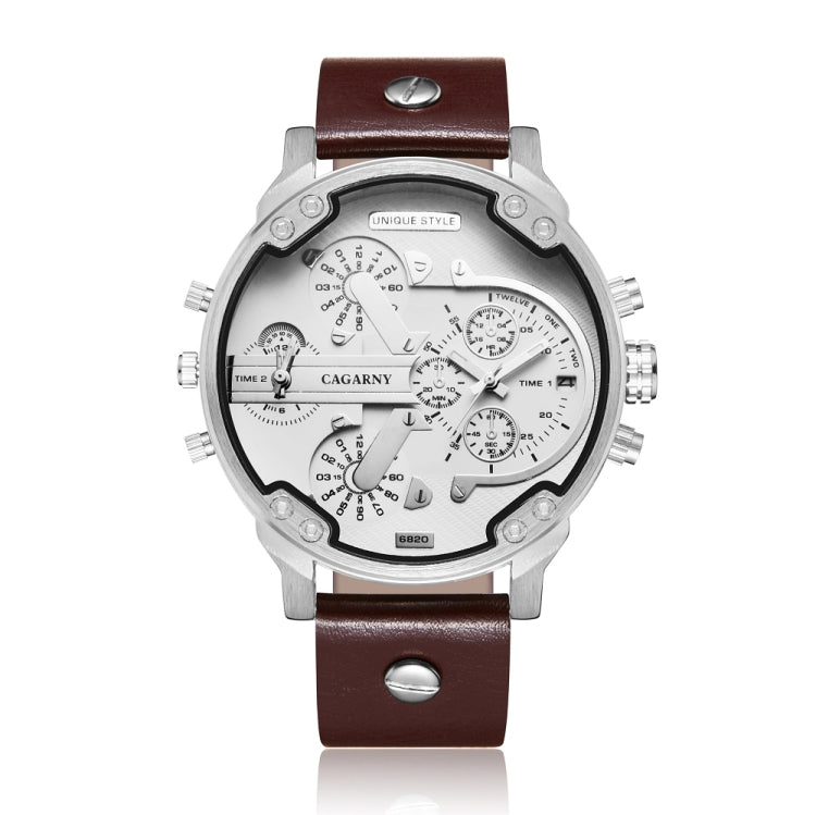 CAGARNY 6820 Fashionable Multifunctional Style Quartz Business Sport Wrist Watch with Leather Band & GMT Time & Calendar & Luminous Display for Men(Brown Band White Window), Brown Band White Window, Black Band White Window, Brown Band Blue Window...