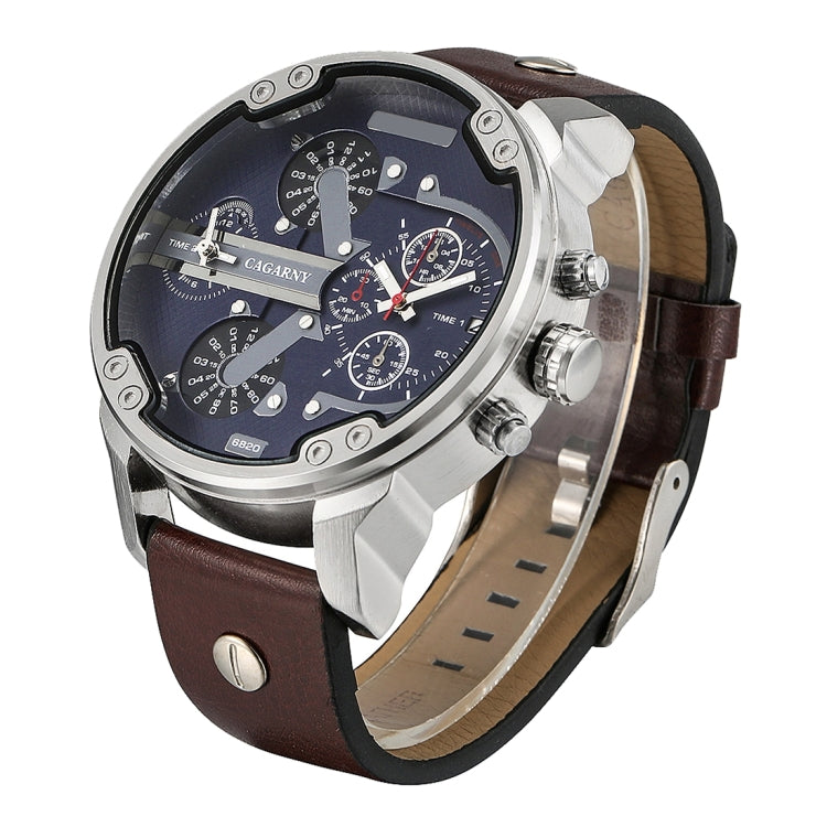 CAGARNY 6820 Fashionable Multifunctional Style Quartz Business Sport Wrist Watch with Leather Band & GMT Time & Calendar & Luminous Display for Men(Brown Band White Window), Brown Band White Window, Black Band White Window, Brown Band Blue Window...