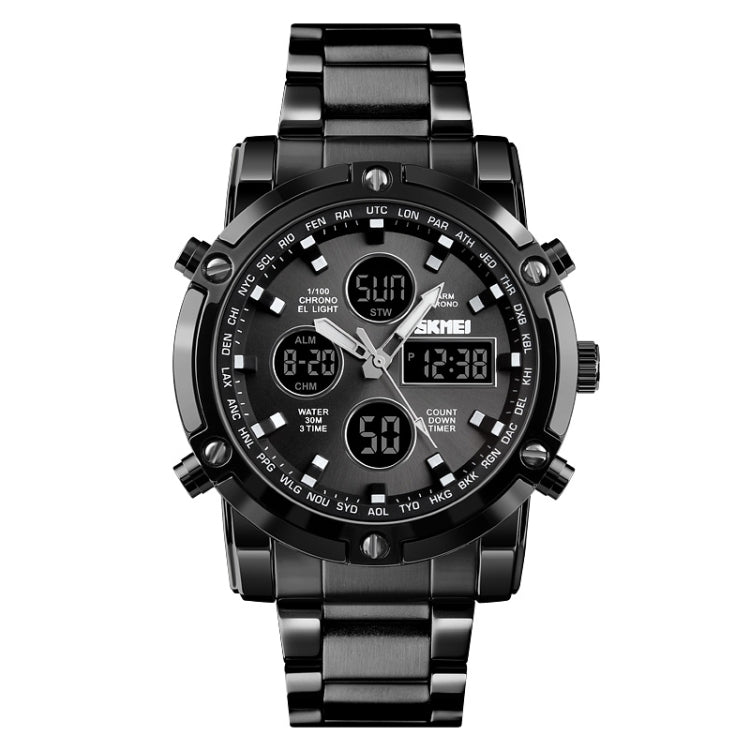 SKMEI 1389 Multifunctional Men Business Digital Watch 30m Waterproof Large Dial Wrist Watch with Stainless Steel Watchband , 1389 Silver, 1389 Black, 1389 Blue