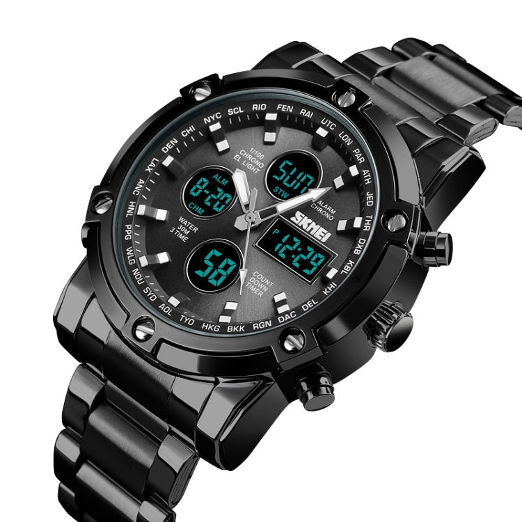 SKMEI 1389 Multifunctional Men Business Digital Watch 30m Waterproof Large Dial Wrist Watch with Stainless Steel Watchband , 1389 Silver, 1389 Black, 1389 Blue