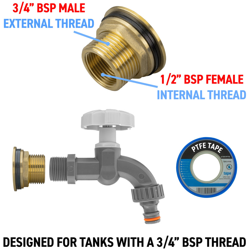 Water Butt Brass Kit 3/4" with Grey Dial Tap