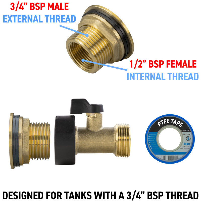 Water Butt Brass Kit 3/4" with Brass Valve