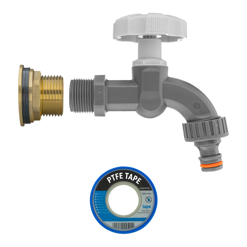 Water Butt Brass Kit 1" with Grey Dial Tap