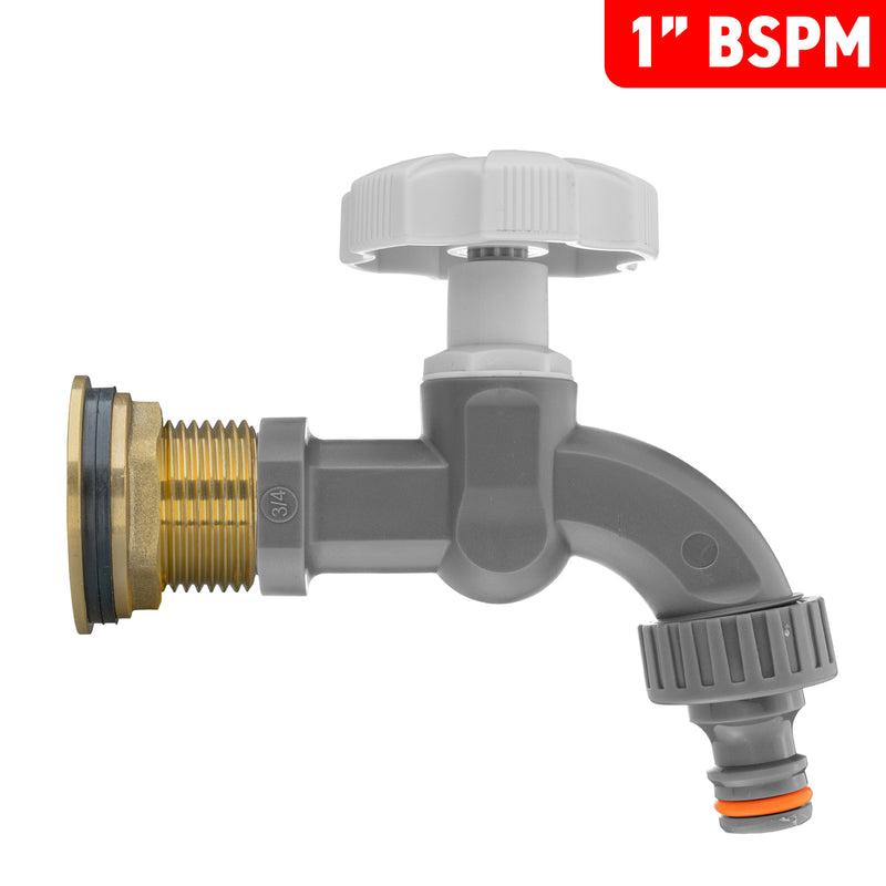 Water Butt Brass Kit 1" with Grey Dial Tap