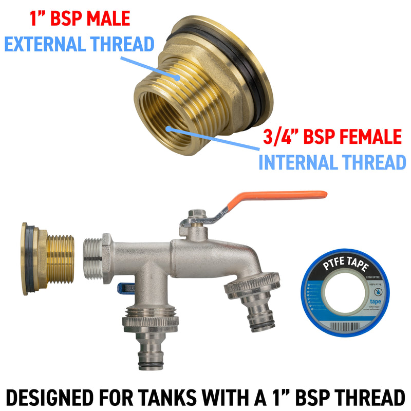 Water Butt Brass Kit 1" with Double Quick Connect Tap