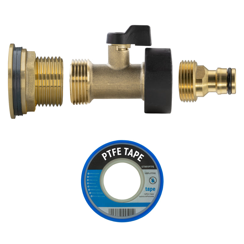 Water Butt Brass Kit 1" with Brass Valve + Quick Connect
