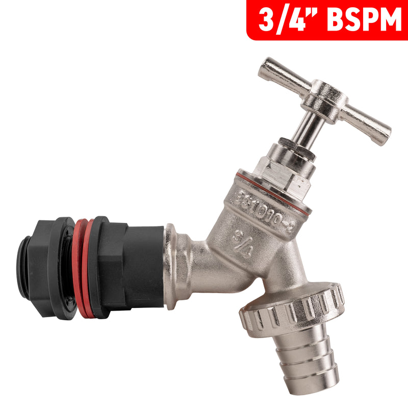 Water Butt Kit 3/4" with Nickel Plated Barbed Tap