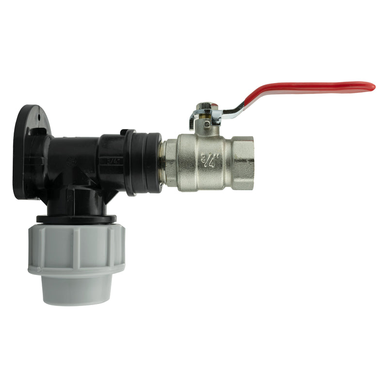 Wall Flange Kit 32mm MDPE + Lever Valve ¾” BSP