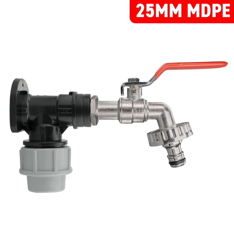 Wall Flange Kit 25mm MDPE + Quick Connect Lever Tap