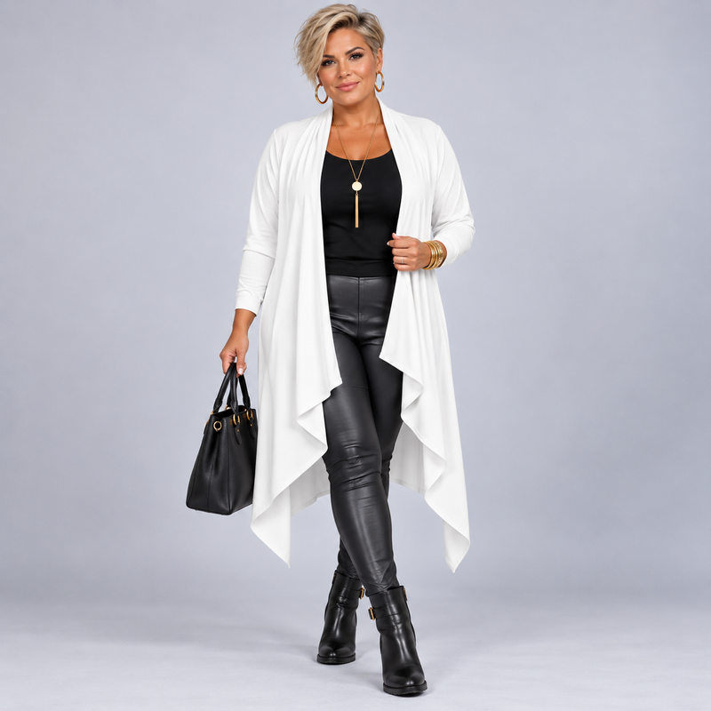 Long Hanky Hem Waterfall Cardigan