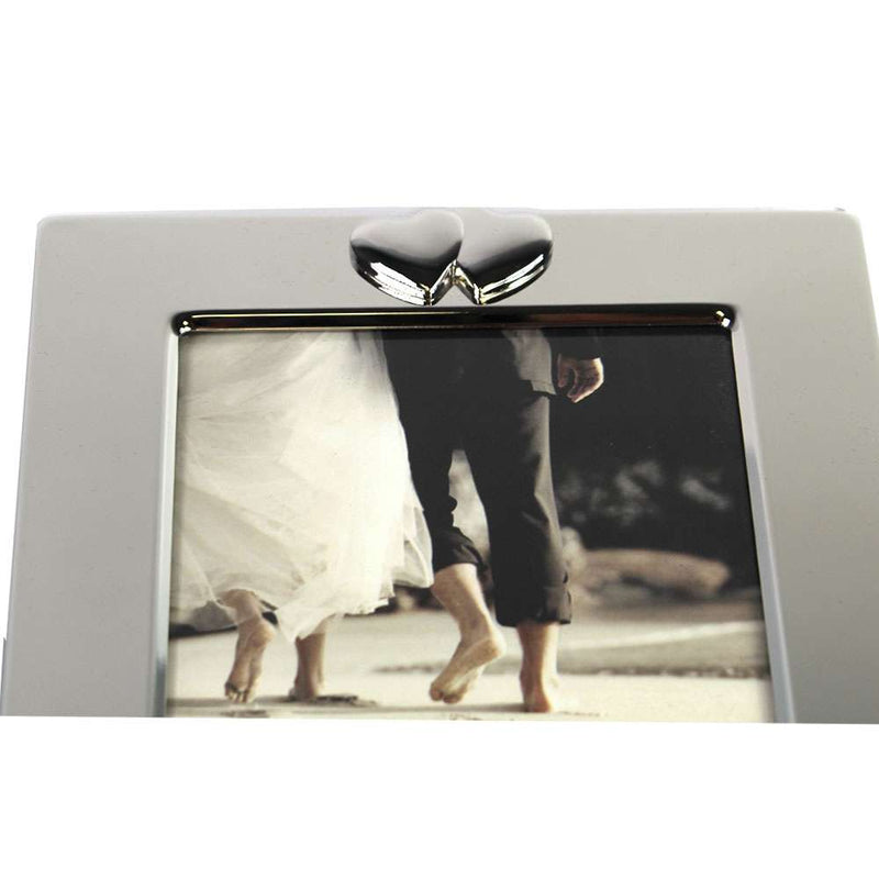 Amore Simple Silver Finish Photo Frame with Wide Boarder and 3D Hearts 4" x 6"