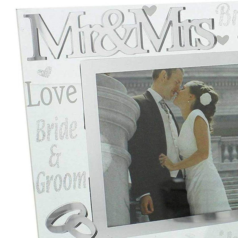 Mr and Mrs Wedding 6x4 Inch Photo Frame 3D Silver and Glass Finish