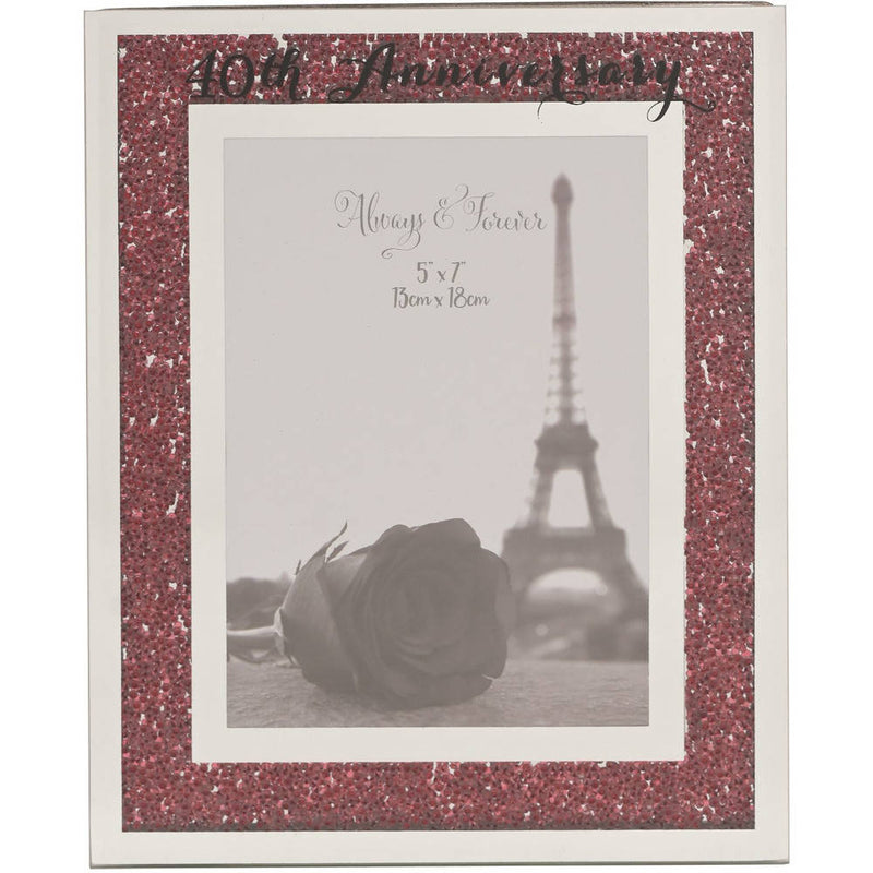 Celebrations Crystal Border 7x5 Photo Frame - 40th Anniversary - Red