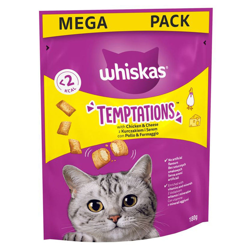 Whiskas Temptations Adult Cat Treats with Chicken and Cheese 180g - Case of 4