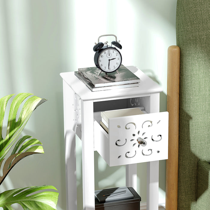 HOMCOM Bedside Table Set, End Table Set with Drawer and Storage Shelf, White