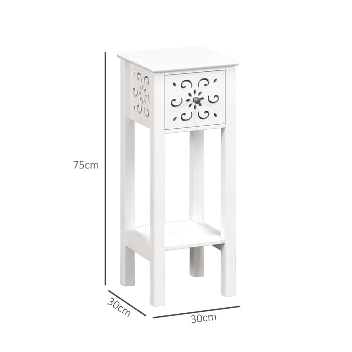 HOMCOM Bedside Table Set, End Table Set with Drawer and Storage Shelf, White