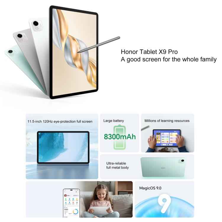 Honor Pad X9 Pro WiFi Tablet PC, 11.5 inch 6GB+128GB MagicOS 9.0 Qualcomm Snapdragon 685 Octa Core, 6GB+128GB