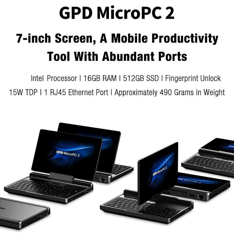 GPD MicroPC 2 Handheld Gaming PC, 16GB+512GB, 7 inch Windows 11 Pro Intel Processor N250, US Plug, WMC2573AU, WMC2573EU, WMC2573UK, WMC2573US